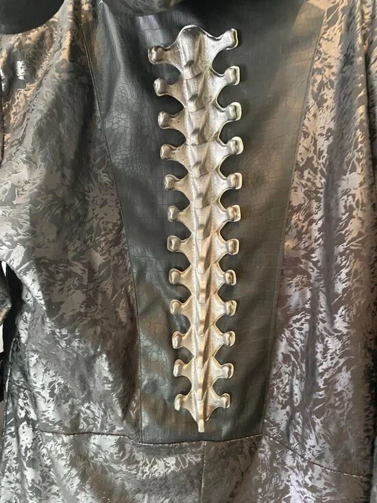 Spirit Halloween Black Costume Coat w/ Hood Skeleton Royalty Chains Bones Large - Picture 3 of 13